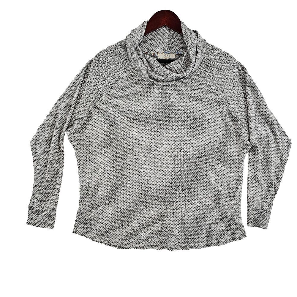 Peyton Primrose Womens Sweater Cowl Neck Pullover Herringbone Chevron Gray Small